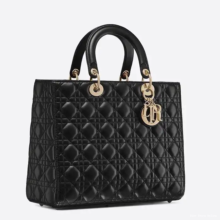 Cheap Cannage Bag Black Gold Lady Lambskin Dior Large 0325 Hot Sale